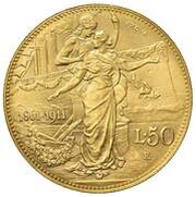 50 Lire - Victor Emmanuel III Kingdom Anniversary; Prova, Italy, 1911 reverse image