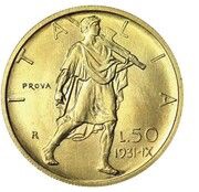 50 Lire - Victor Emmanuel III Pattern, Italy, 1931 reverse image