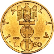 50 Lire - Victor Emmanuel III, Italy, 1936 reverse image