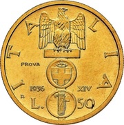 50 Lire - Victor Emmanuel III Trial strike, Italy, 1936 reverse image