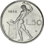 50 Lire Large type; trial strike reverse image