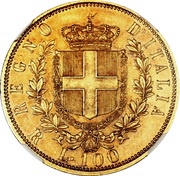 100 Lire - Victor Emmanuel II, Italy, 1864-1878 reverse image