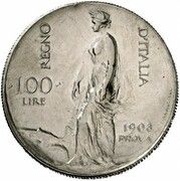 100 Lire - Victor Emmanuel III Pattern, Italy, 1908 reverse image