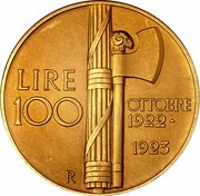 100 Lire - Victor Emmanuel III Fascism Anniversary, Italy, 1923 reverse image