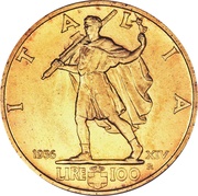 100 Lire "Littore" - Victor Emmanuel III Large issue, Italy, 1936 reverse image
