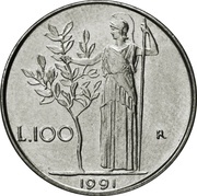100 Lire small type reverse image