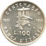 100 Lire Bank of Italy, Italy, 1993 reverse image