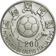 200 Lire 1990 World Cup, Italy, 1989 reverse image