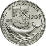 200 Lire Colombo - The departure, Italy, 1989 reverse image