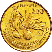 200 Lire Carabinieri Art Squad, Italy, 1999 reverse image