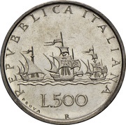 500 Lire Trial strike; caravelle upwind flags obverse image
