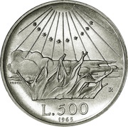 500 Lire Dante Alighieri - Trial Strike, Italy, 1965 reverse image