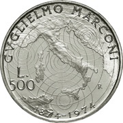 500 Lire Guglielmo Marconi, Italy, 1974 reverse image