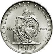 500 Lire Michelangelo, Italy, 1975 reverse image