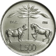 500 Lire Death of Virgil, Italy, 1981 reverse image