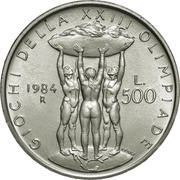 500 Lire Summer Olympics 1984, Italy, 1984 reverse image