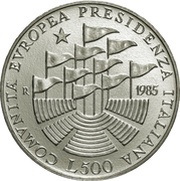 500 Lire Italian Presidency of the European Community, Italy, 1985 reverse image