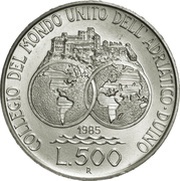 500 Lire Duino Academy, Italy, 1985 reverse image