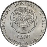 500 Lire 1986 World Cup, Italy, 1986 reverse image