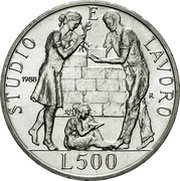 500 Lire San Giovanni Bosco, Italy, 1988 reverse image