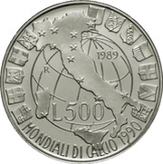 500 Lire 1990 World Cup, Italy, 1989 reverse image