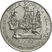 500 Lire Colombo - The departure, Italy, 1989 reverse image