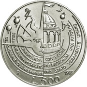 500 Lire Tommaso Campanella, Italy, 1989 reverse image