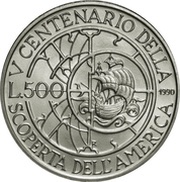 500 Lire Colombo - The instruments, Italy, 1990 reverse image