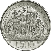 500 Lire Colombo - The landing, Italy, 1992 reverse image