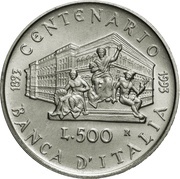 500 Lire Bank of Italy, Italy, 1993 reverse image