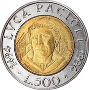 500 Lire Luca Pacioli reverse image