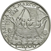 1000 Lire Year of Saint Mark in Venice, Italy, 1994 reverse image