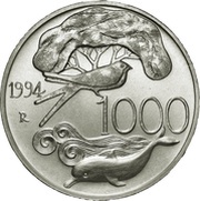 1000 Lire Wildlife Protection, Italy, 1994 reverse image