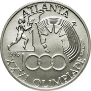 1000 Lire Summer Olympics 1996, Italy, 1996 reverse image