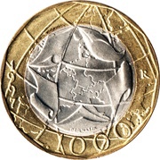 1000 Lire European Union; Old West Germany Map reverse image