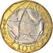 1000 Lire European Union; Reunited Germany Map reverse image