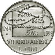1000 Lire Vittorio Alfieri, Italy, 1999 reverse image