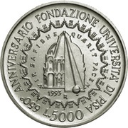 5000 Lire University of Pisa, Italy, 1993 reverse image