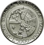 5000 Lire Italian Presidency of EU, Italy, 1996 reverse image