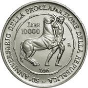 10 000 Lire Proclamation of the Italian Republic, Italy, 1996 reverse image