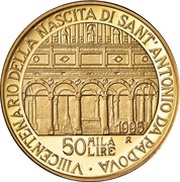 50 000 Lire Saint Anthony of Padova, Italy, 1995 reverse image