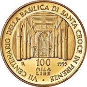 100 000 Lire Basilica of Santa Croce, Italy, 1995 reverse image