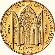 100 000 Lire Certosa di Pavia, Italy, 1996 reverse image