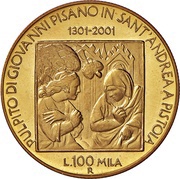 100 000 Lire Pulpit of the Church of Sant' Andrea in Pistoia, Italy, 2001 reverse image