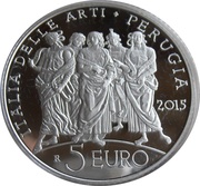 5 Euros Italy of Arts - Perugia, Umbria, Italy, 2015 reverse image