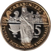 5 Euros Carabinieri Command for the Protection of Cultural Heritage, Italy, 2019 reverse image