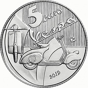 5 Euros Vespa, white, Italy, 2019 reverse image