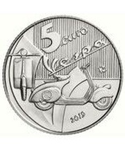 5 Euros Vespa, red, Italy, 2019 reverse image