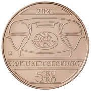 5 Euros 150th Anniversary of the Telephone, Italy, 2021 reverse image