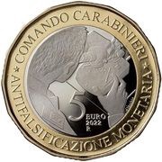 5 Euros Carabinieri Monetary Anti-counterfeiting Command, Italy, 2022 reverse image